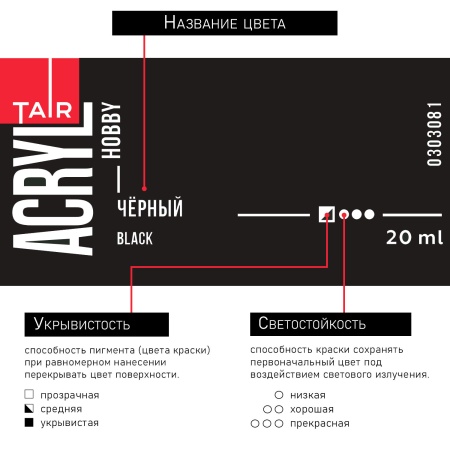 Чёрный, краска "Акрил-Хобби", банка 20 мл - «Таир»