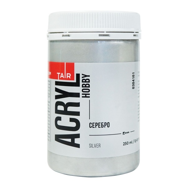 Серебро, краска "Акрил-Хобби", 250 мл - «Таир»