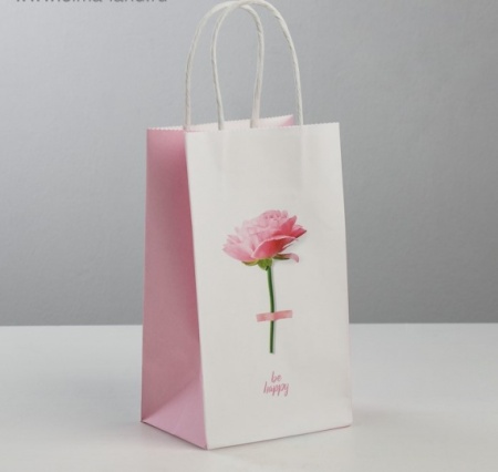 Пакет подарочный крафт "Be happy", 12 × 21 × 9 см - «Таир»