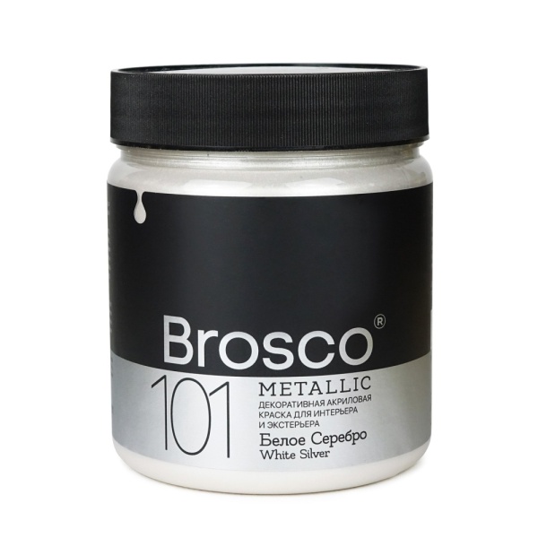 Белое Серебро, декоративная краска Brosco, 500 мл - «Таир»