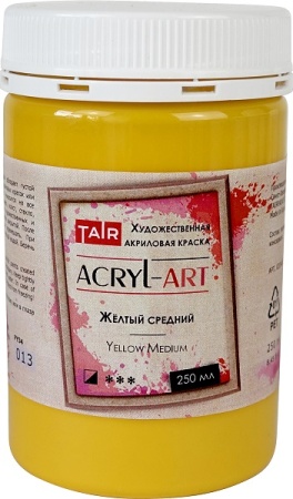 Краска акриловая художественная Акрил-Арт, "TAIR", 250 мл, Желтый средний - «Таир»