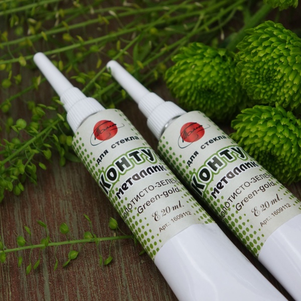 Золотисто-зелёный металлик, контур по стеклу, туба 20 мл - «Таир»