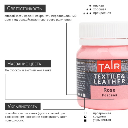 Розовая, краска акриловая по ткани и коже, банка 50 мл - «Таир»