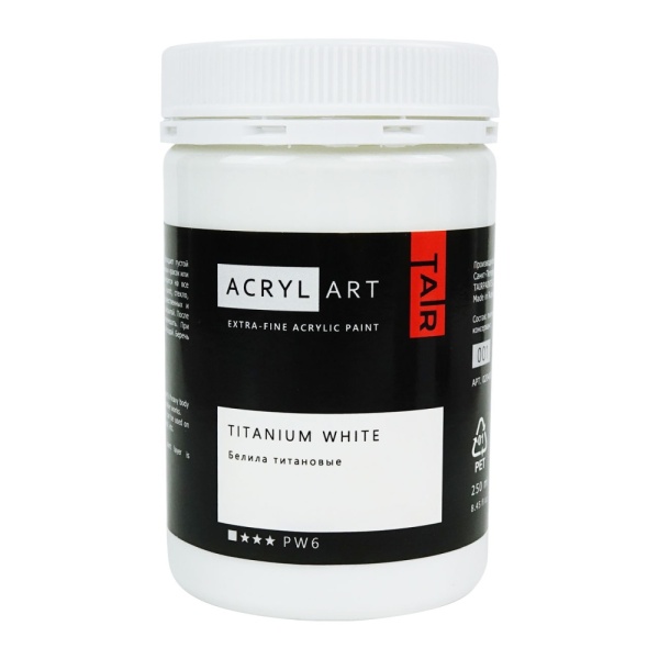 Белила титановые, краска "Акрил-Арт", банка 250 мл - «Таир»
