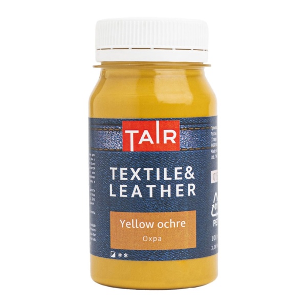 Охра жёлтая, краска акриловая по ткани и коже, банка 100 мл - «Таир»