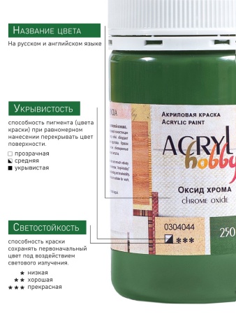Оксид хрома, краска "Акрил-Хобби", банка 250 мл - «Таир»
