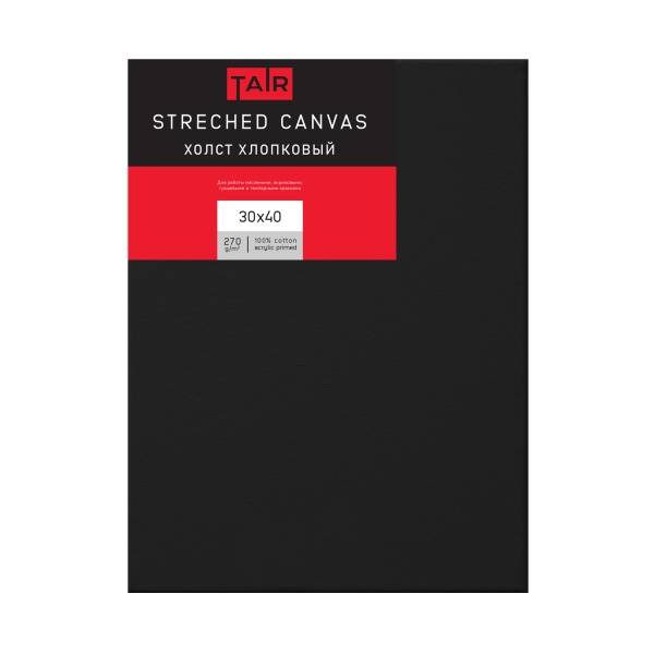 Холст на подрамнике, "TAIR", хлопок, чёрный акриловый грунт, 270 г/м2, 30 х 40 см - «Таир»