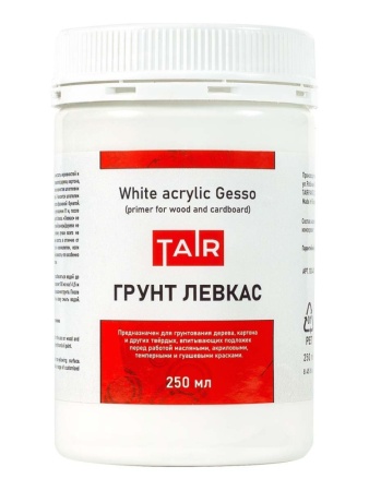 Грунт акриловый "Левкас" для дерева и картона белый, банка 250 мл - «Таир»