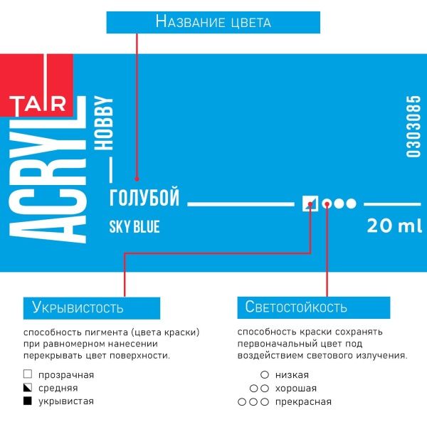 Голубой, краска "Акрил-Хобби", банка 20 мл - «Таир»