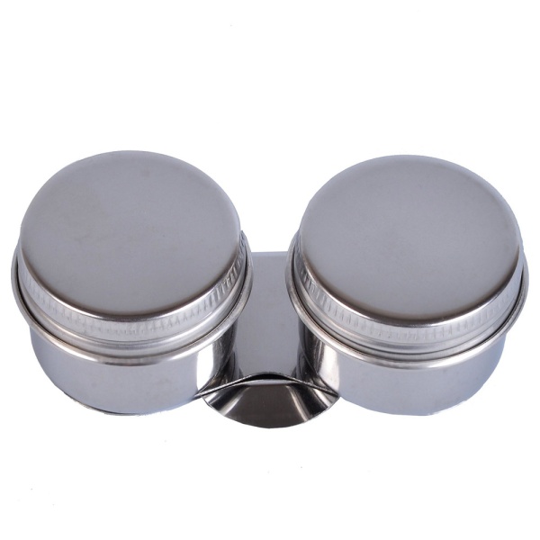 Масленка двойная, металлическая крышками, форма цилиндр, d-36 мм, h-28 мм - «Таир»
