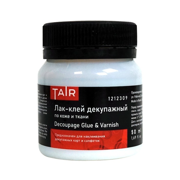 Лак (клей) декупажный для ткани, банка 50 мл - «Таир»