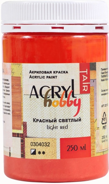 Красный светлый, краска "Акрил-Хобби", банка 250 мл - «Таир»