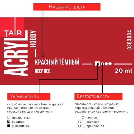 Красный тёмный, краска "Акрил-Хобби", банка 20 мл - «Таир»